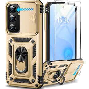 Taisairu for Samsung Galaxy S24/Samsung Galaxy S25 Case with Screen Protector & Slide Camera Lens Cover, Built-in Ring Stand Protective Phone Case for Samsung S25 Case/Samsung S24 Case (Blue)