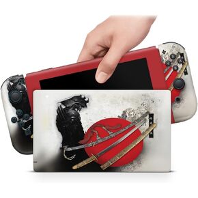 ZOOMHITSKINS Compatible with Switch Skin Cover Asia Samourai Japan Art Red Black Warrior Anime War Chinese Gold Glossy 3M Vinyl Decal Sticker Wrap, Made in The USA