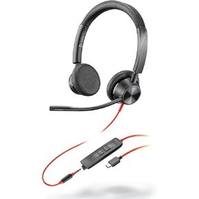Plantronics – Blackwire 3325 USB-C (Poly) – Wired, Dual-Ear (Stereo) Headset with Boom Mic - Connect to PC/Mac via USB-C or Mobile/Tablet via 3.5 mm Connector – Works w/Teams (Certified), Zoom & More