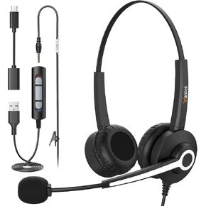 Wantek USB Headset with Mic for PC Work, Computer Headset with Noise Cancelling & Audio Controls,binaural, HSM-682NUSB/3.5