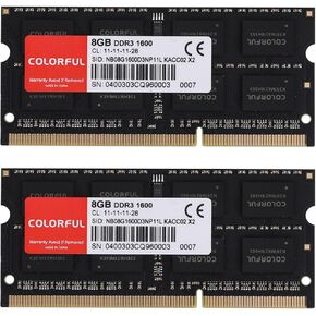 DDR3L Laptop Memory sodimm ram 16GB 1600MHZ Colorful DDR3L 8GB（2 Pieces, Total 16GB） Kit PC3-12800 CL11 Unbuffered Non-ECC 1.35V SODIMM 204-Pin Laptop PC Computer Memory Module Ram Upgrade
