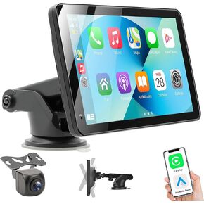 Portable Carplay Screen for Car, 7" HD Touchscreen Car Stereo with Wireless Android Auto, Car Audio Receivers with Backup Camera/GPS Navigation/Mirror Link/Voice Control/Bluetooth
