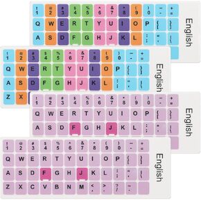 4PCS Universal English Keyboard Stickers, Purple Background with Black Lettering Keyboard Letters Replacement Stickers for Pc Laptop Notebook Computer Desktop