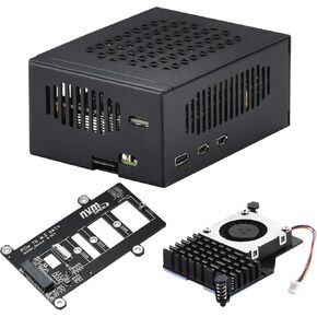 Metal Case for Raspberry Pi 5 with PCIe M.2 Key-M NVMe SSD PCIe Peripheral Board and Active Cooler for Raspberry Pi 5 (with Case, NVMe Board and Cooler)