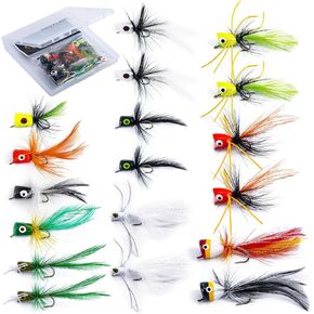 Goture Fly Fishing Poppers Lures, Topwater Popper Flies Bugs Lure, Fly Fish Poppers Fishing Lures Kit, Dry Flies for Panfish Bluegill Crappie Sunfish Bass Trout Salmon