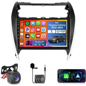 4+64GB Android 15 Car Stereo for Toyota Camry 2012-2014 Wireless Carplay Android Auto 10" Touch Screen Car Radio Dash Kit with GPS WiFi Bluetooth SWC DSP EQ Mirror Link Backup Camera