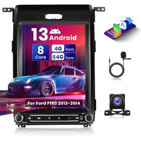8 Core Android 13 for Ford F150 Upgrade Car Radio 2013 2014, 12.1 Inch Vertical Touch Screen Car Stereo with Wireless Carplay Android Auto, 4G/ WiFi, GPS, Mirror Link AM/FM, DSP + AHD Backup Camera
