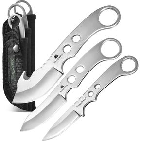 3 Piece Full Tang Fixed Blade Knives, Survival Knives Bowie knife and Gut Hook Knife with Nylon Sheath for Hiking, Outdoor Camping Activities