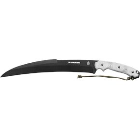 Tops Knives X16 Ginunting Full Tang Fixed Blade- Black Traction Blade Finish- Balck Kydex Sheath w/Leather Dangler