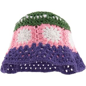 Crochet Bucket Hat Handmade Floral Stripe Fisherman Hat for Women Knit Bucket Hat Crochet Sun Hat Summer Beach Fisherman Cap