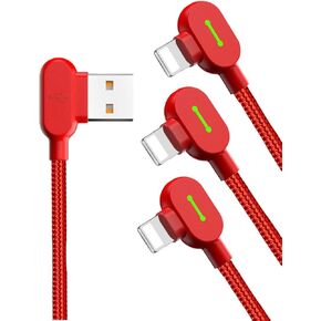 USB 90 درجة يمين تصميم الزاوية LED 10ft/3M نايلون مزامنة شحنة مزدوجة حجم كابل البيانات القابلة للانعكاس التوافق iPhone 14/13/12/11 PRO MAX (3 حزمة أسود ، 10 أقدام)