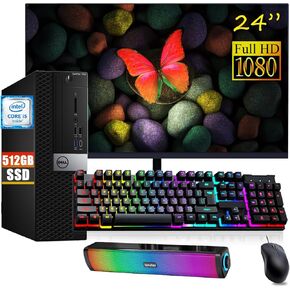Dell Optiplex 7050 SFF PC Desktop Computer Set, 24" FHD Monitor, RGB Speaker, Intel Core i5-6th 3.2GHz Up to 3.6GHz, 512GB SSD, 16GB RAM, RGB Keyboard, Mouse, DP Cable, Win 10 Pro(Renewed)