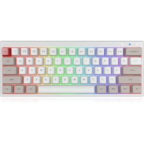 Ractous RTK61BP 60% Wireless Mechanical Gaming Keyboard,RGB Blacklit PBT Sublimation Keycaps 61keys Bluetooth5.1/Wried Gaming Keyboard for PC/Mac Gamers,Hot-Swap Gateron Optical Red Switch-White