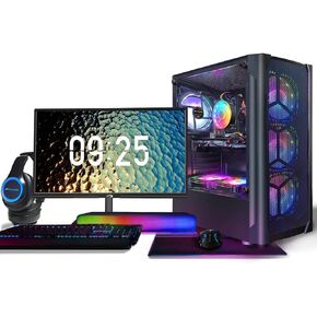 STGAubron Gaming PC Bundle with 24 inch FHD LED Monitor- Intel Core i7 up to 3.9G, Radeon RX 580 8G, 16G RAM, 1T SSD, RGB Fan x6, RGB Sound bar & Headphone, Windows 10 Home