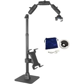 مجموعة كاملة من حامل الهاتف من ARKON Mounts - حامل علوي قابل للتعديل للهاتف الخلوي وحامل للكمبيوتر اللوحي مع ضوء حلقي - حاملات احترافية للتصوير الأفقي أو الرأسي