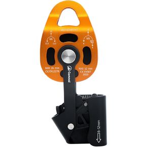 Rock Climbing Pulley, 7075 Aviation Aluminum Heavy Duty Ascender Riser Pulley, 4KN Single Swivel Rope Pulley Rescue Equipment for 8-12mm Rope/Golden