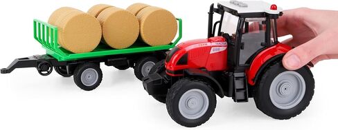 جرار ومقطورة باللون الأحمر مقاس 15 بوصة من Toyland® مع أضواء وصوت - ألعاب المزرعة للأطفال (جرار ومقطورة بالات) in Saudi Arabia