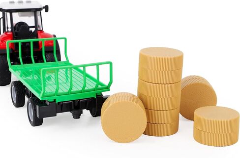 جرار ومقطورة باللون الأحمر مقاس 15 بوصة من Toyland® مع أضواء وصوت - ألعاب المزرعة للأطفال (جرار ومقطورة بالات) in Saudi Arabia