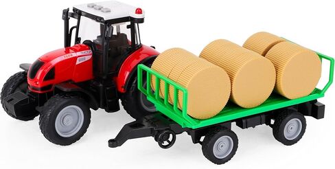 جرار ومقطورة باللون الأحمر مقاس 15 بوصة من Toyland® مع أضواء وصوت - ألعاب المزرعة للأطفال (جرار ومقطورة بالات) in Saudi Arabia