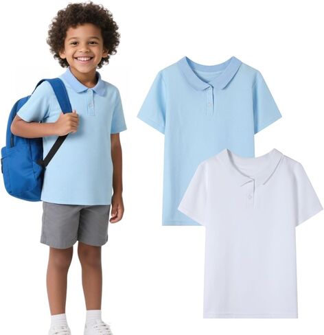HILEELANG Unisex Boy Girl Uniform Polo Shirts Pique Cotton School Tops Tee Shirts 2 Packs in Kuwait