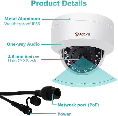 ANPVIZ 4MP POE IP DOME كاميرا مع الميكروفون/الصوت ، كاميرا IP للأمان في الهواء الطلق ، رؤية ليلية 98 قدمًا ، IP66 مقاومة للماء ، عدسة زاوية واسعة 2.8 مم ، 24/7 تسجيل ، وليس PTZ ، شكوى NDAA (U Series) in Kuwait