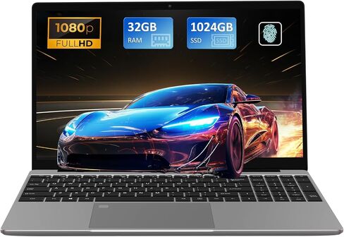 15.6" Laptop, 32GB RAM, 1TB SSD, N95 Quad-Core Processor, up to 3.4GHz, IPS Full HD Screen, 1920x1080, Backlit Keyboard, Win 11 Pro, Fingerprint, WiFi 5, Bluetooth 5.0, Gray in Saudi Arabia