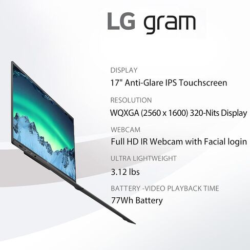 LG GRAM 17 Touchscreen Laptop Copilot+ PC ، Microsoft Office Lifetime License ، 17 "WQXGA Display ، Intel Ultra 9 Series 2 288V ، 32 GB RAM ، 2 TB SSD ، Intel ARC Graphics ، Backlit ، Wi-Fi 7 ، Windows 11 Pro in Kuwait