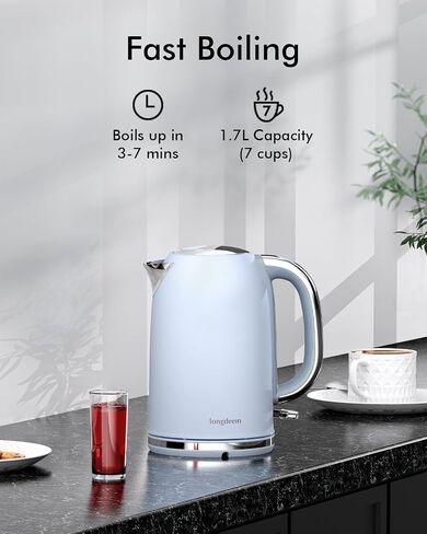 1.7L Stainless Steel Electric Kettle-Fast Boil with LED Indicator 1500W, Cool Touch Handle, and Two-Level Lid for Safety and Easy Maintenance, Blue in Saudi Arabia