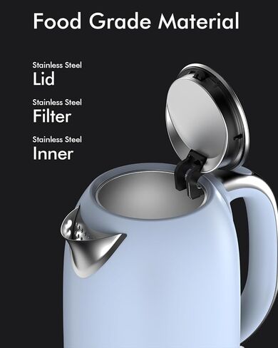 1.7L Stainless Steel Electric Kettle-Fast Boil with LED Indicator 1500W, Cool Touch Handle, and Two-Level Lid for Safety and Easy Maintenance, Blue in Saudi Arabia
