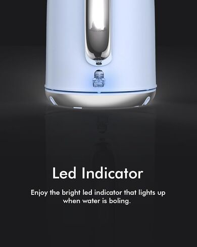 1.7L Stainless Steel Electric Kettle-Fast Boil with LED Indicator 1500W, Cool Touch Handle, and Two-Level Lid for Safety and Easy Maintenance, Blue in Saudi Arabia