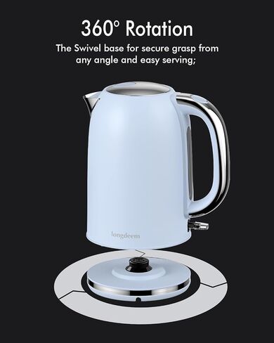 1.7L Stainless Steel Electric Kettle-Fast Boil with LED Indicator 1500W, Cool Touch Handle, and Two-Level Lid for Safety and Easy Maintenance, Blue in Saudi Arabia