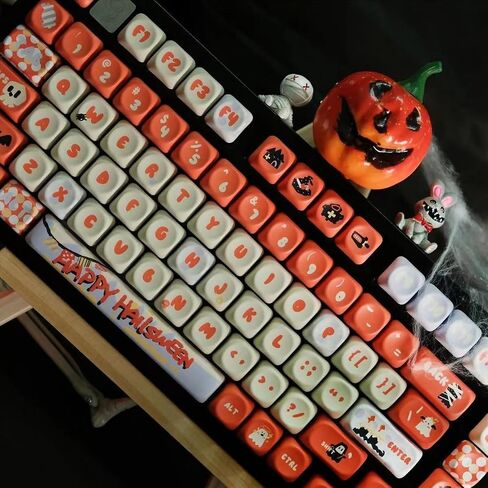 PBT Halloween موضوع 135 Key MOA Keycaps - Bat Ghost Mechanical Keyboard Cherry MX Custom Keycaps (Halloween Carnival) in Saudi Arabia