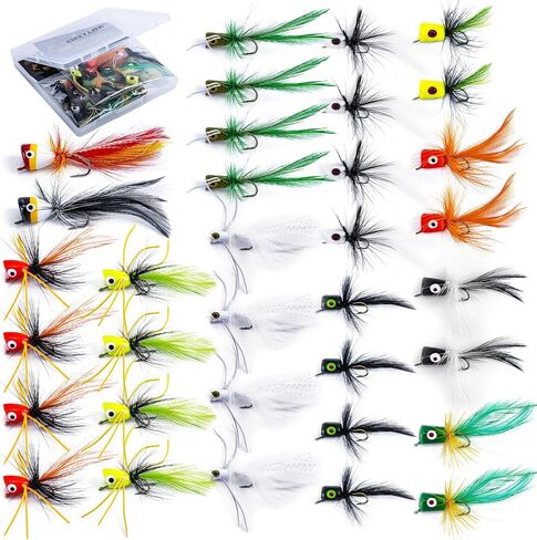 Goture Fly Fishing Poppers Lures, Topwater Popper Flies Bugs Lure, Fly Fish Poppers Fishing Lures Kit, Dry Flies for Panfish Bluegill Crappie Sunfish Bass Trout Salmon in Kuwait