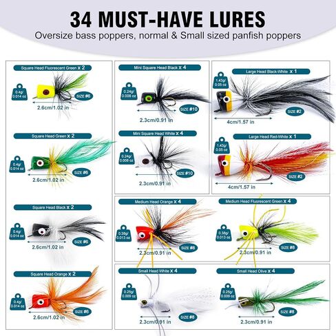 Goture Fly Fishing Poppers Lures, Topwater Popper Flies Bugs Lure, Fly Fish Poppers Fishing Lures Kit, Dry Flies for Panfish Bluegill Crappie Sunfish Bass Trout Salmon in Kuwait