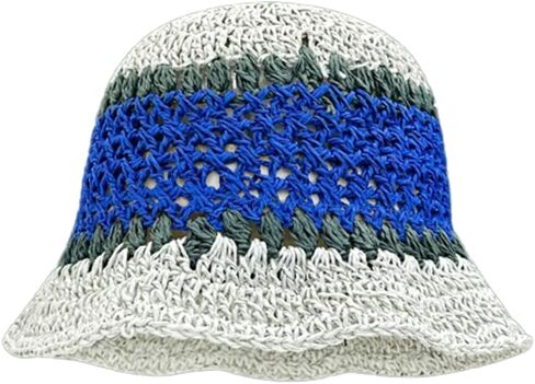 Crochet Bucket Hat Handmade Floral Stripe Fisherman Hat for Women Knit Bucket Hat Crochet Sun Hat Summer Beach Fisherman Cap in Kuwait