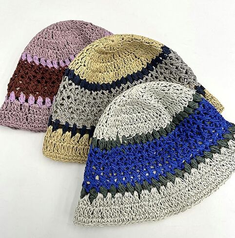 Crochet Bucket Hat Handmade Floral Stripe Fisherman Hat for Women Knit Bucket Hat Crochet Sun Hat Summer Beach Fisherman Cap in Kuwait