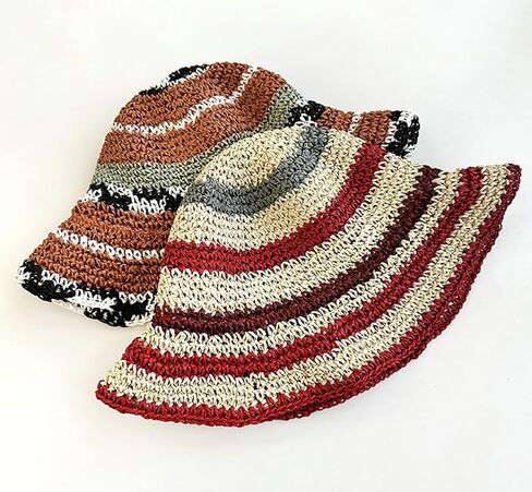 Crochet Bucket Hat Handmade Floral Stripe Fisherman Hat for Women Knit Bucket Hat Crochet Sun Hat Summer Beach Fisherman Cap in Kuwait
