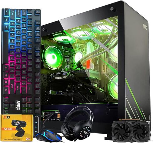 Aurora Max Gaming Tower PC- Intel Core I5 ​​12th Gen ، RTX 3060 12GB 192 بت ، 32 جيجابايت RGB RAM ، 256GB NVME ، 4TB HDD ، RGB مفتاح الماوس ، سماعة الرأس ، تبريد السائل ، كاميرا الويب ، وين 11 in Kuwait