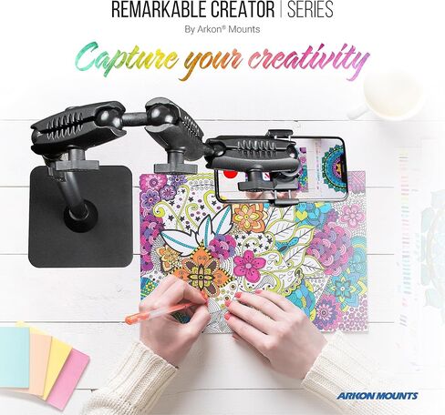 مجموعة كاملة من حامل الهاتف من ARKON Mounts - حامل علوي قابل للتعديل للهاتف الخلوي وحامل للكمبيوتر اللوحي مع ضوء حلقي - حاملات احترافية للتصوير الأفقي أو الرأسي in Kuwait