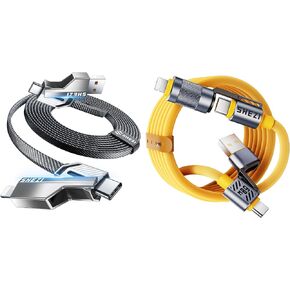 4-in-1 10ft 60W USB C Cable (رمادي) مع حزمة كابل Cable (صفراء) بطول 5 أقدام و 60 واط