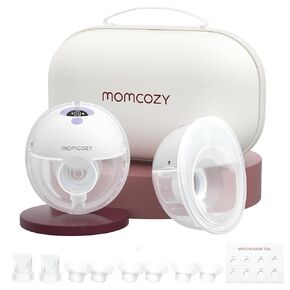 Momcozy M5 Hands-Free Wearable Breast Pump, Double-Sealed Flange for Baby-Like Comfort, 3 Modes & 9 Suction Levels, Portable Electric Pump – 24mm, 2-Pack Quill Gray