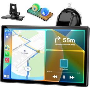 9-Inch Wireless CarPlay Screen with Full HD Touchscreen, Apple CarPlay & Android Auto, GPS Navigation, Bluetooth, FM, AUX, Mirror Link, Voice Assistant, Easy Installation for More Cars