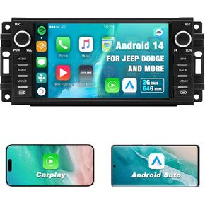 Android 14 Car Stereo for Jeep Wrangler, Chrysler, Dodge RAM 1500-7" Touch Screen with Wireless CarPlay, Android Auto, Bluetooth 5.0, GPS Navigation, WiFi, RDS AM/FM Radio, SWC & Mirror Link