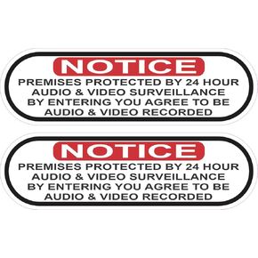 StickerTalk Protected by Audio and Video Surveillance Vinyl Stickers, 1 Sheet of 2 Stickers, 5 inches by 1.5 inches Each