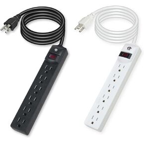 Power Strip, 6 outlets, 6FT Extension Cord, UL Listed, 2 Pack, 15A Circuit Breaker, Wall Mountable.