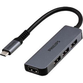 Philips USB-C to USB Hub 12 Pack, 4 USB 2.0 Ports, 480 Mbps Data Transfer Speed, USB Multiport Adapter, Aluminum Case, Travel, School, Home, SWL3903M/37