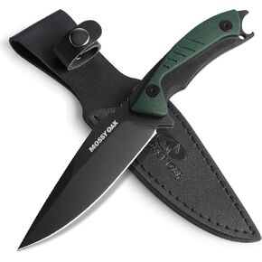 Mossy Oak 9.5" Hunting Knife with Sheath, 14C28N Full Tang Fixed Blade Knife, G10 Handle Outdoor Knife for Survival, Camping, Hiking(Green)