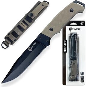 Reapr Brigade 5″ Fixed-Blade Tactical Drop Point Knife – Black 420 Stainless Steel, Dual G10 Grip, Ballistic Nylon Sheath