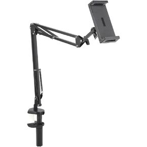 Universal Phone & Tablet Clamp Holder with Adjustable Arm for Desk, Bed, Car - Strong Clamp, Soft Silicone Protection, Rotating Arm Support - Ideal for Home, Office, Streaming - Up