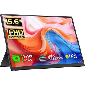 Portable Monitor 15.6" FHD 1080p, Travel Monitor with Built-in Battery & Kickstand & Speakers, HDMI USB C External Portable Monitor for Laptops, PC, Mac, Xbox, Switch, and PS5/4